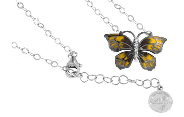 Halskette mit Schmetterling Anhänger 2.0cm Gelb in 925 Sterling Silber Rhodiniert mit Zirkonia ZCL86