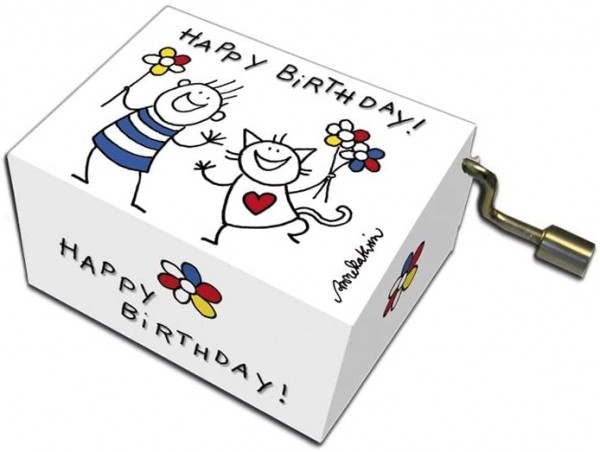 Fridolin 58344 Spieluhr Happy Birthday Katze und Junge Music Box Drehorgel Spielwerk