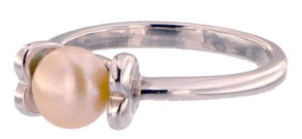 Damen Ring Perlenring 1 Perle ca. 6-7mm, Rose Orange, handgearbeitet, versilbert, rhodiniert P224