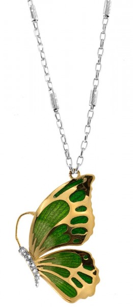 Halskette mit Schmetterling Anhänger 3.2cm grün-gold in 925 Sterling Silber Rhodiniert mit Zirkonia