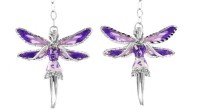 Ohrringe mit Feen Anhänger 2.5cm Violett in 925 Sterling Silber Rhondiert ZOR1155-MB Ohrringe mit Feen Anhänger 2.5cm Violett in 925 Sterling Silber Rhondiert ZOR1155-MB