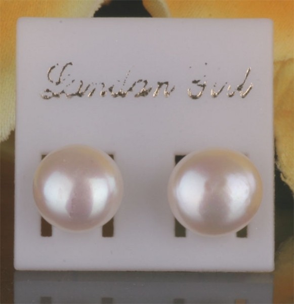 Süßwasser Zucht-Perlen Ohrstecker 10-11mm Weiss Button Butterfly Verschluß