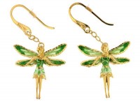 Ohrringe mit Feen Anhänger 2.5cm Grün in 925 Sterling Silber Vergoldet ZOR1154-MG Ohrringe mit Feen Anhänger 2.5cm Grün in 925 Sterling Silber Vergoldet ZOR1154-MG