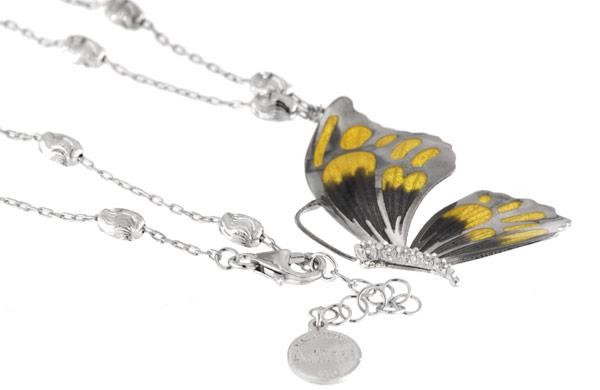 Halskette mit Schmetterling Anhänger 4.5cm gelb in 925 Sterling Silbera Rhodiniert mit Zirkonia ZCL8