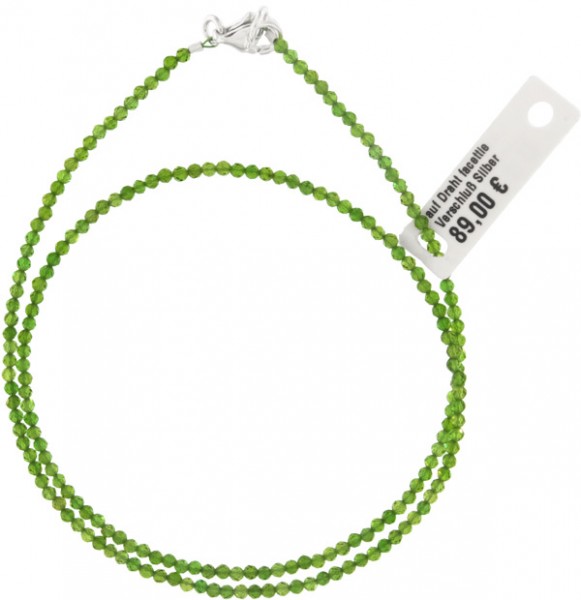 Chromdiopsid grün Halsette 45cm ca.1-1.5mm facettiert 925 Silber Verschluß Punziert Stelyna