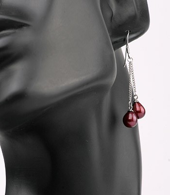 Doppelte Süßwasser Zucht-Perlen-Ohrringe (925Silber) Burgundy-Rot P422