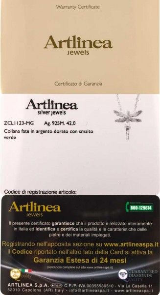 Halskette mit Feen Anhänger 3.0cm Green in 925 Sterling Silber Vergoldet ZCL1123-MG