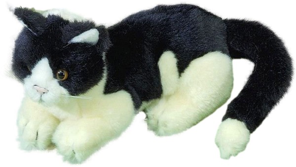 Förster Stofftiere 3470 schwarz-altweiße Katze liegend 20 cm Plüshtier