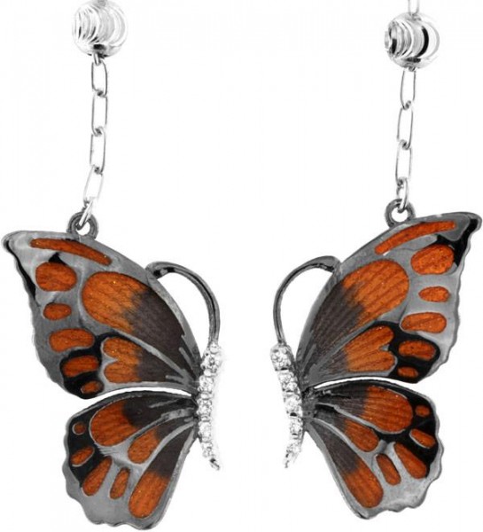 Ohrringe mit Schmetterling Anhänger 2.5cm Orange in 925 Sterling Silber Rhondiert mit Zirkonia ZOR10