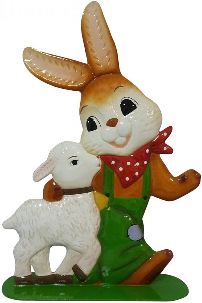 Gartenstecker Hase mit Lamm - "Weggefährten" Goebel 35 cm Begleiter.
