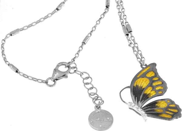 Halskette mit Schmetterling Anhänger 2.0cm Orange in 925 Sterling Silber Rhodiniert mit Zirkonia ZCL